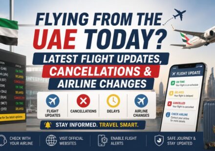 UAE flight updates showing delays, cancellations, and airline schedule changes for departing passengers.