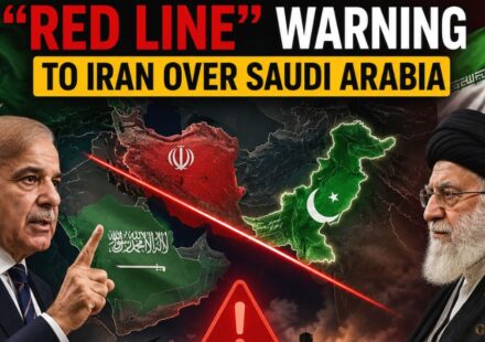 Military flags of Pakistan, Saudi Arabia, and Iran with a strategic map background representing diplomatic tensions