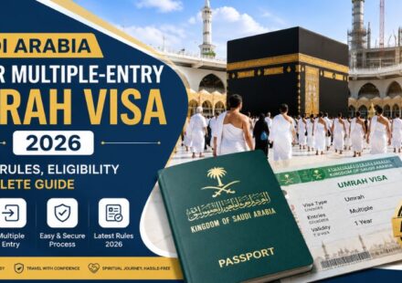 Saudi Arabia Umrah Visa 2026 guide showing pilgrims in Makkah with the latest visa rules and eligibility requirements